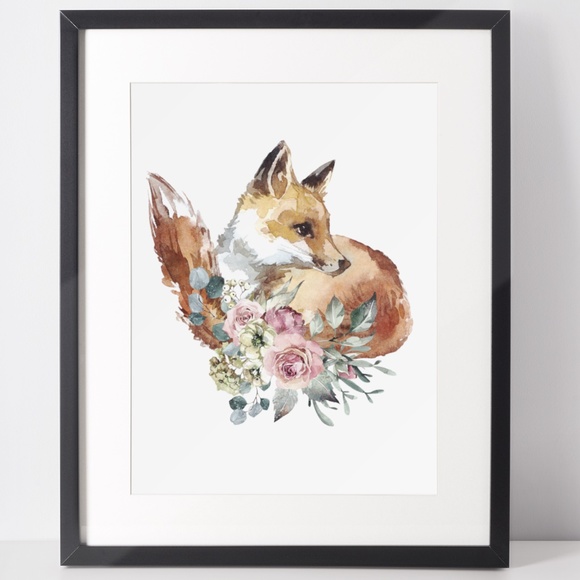 Watercolor Floral Red Fox Portrait Wall Art Illustration Print Poster Unframed - Picture 6 of 17